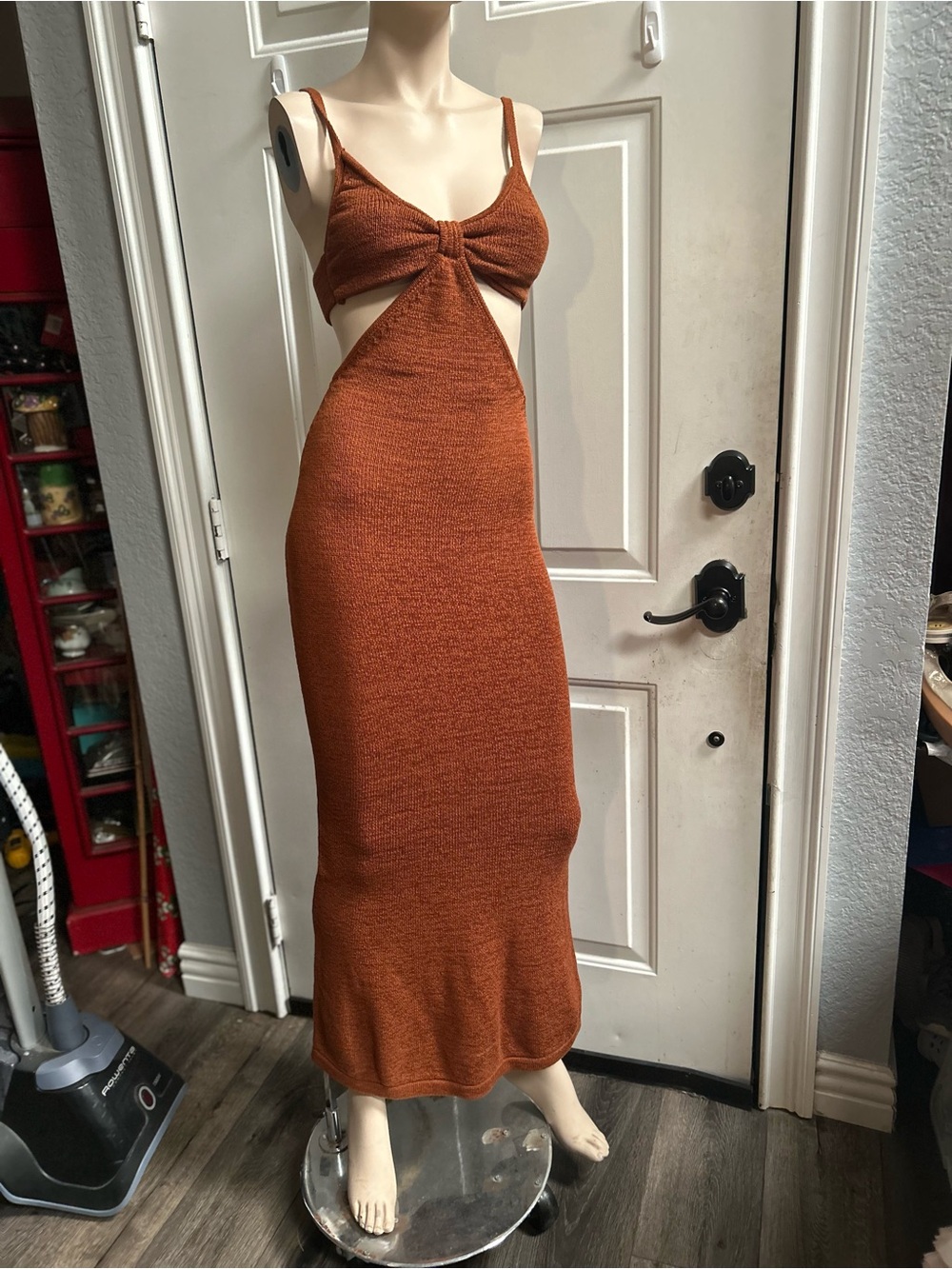 Cult Gaia Serita Rust Side Cutout Knit Maxi Dress with Twist Front